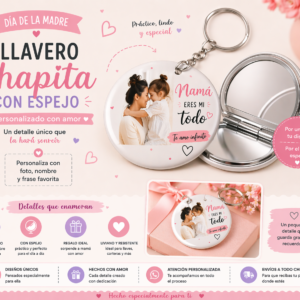 Llavero Chapita con Espejo Personalizado 5,8 cm