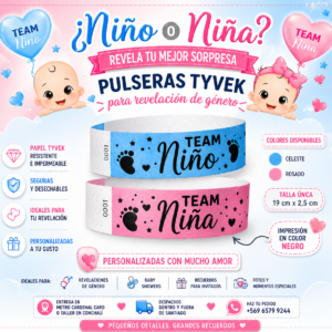 Pulseras Tyvek para Revelación de Género – Team Niño / Team Niña
