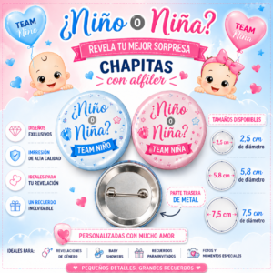 Chapitas para Revelación de Género – Team Niño / Team Niña